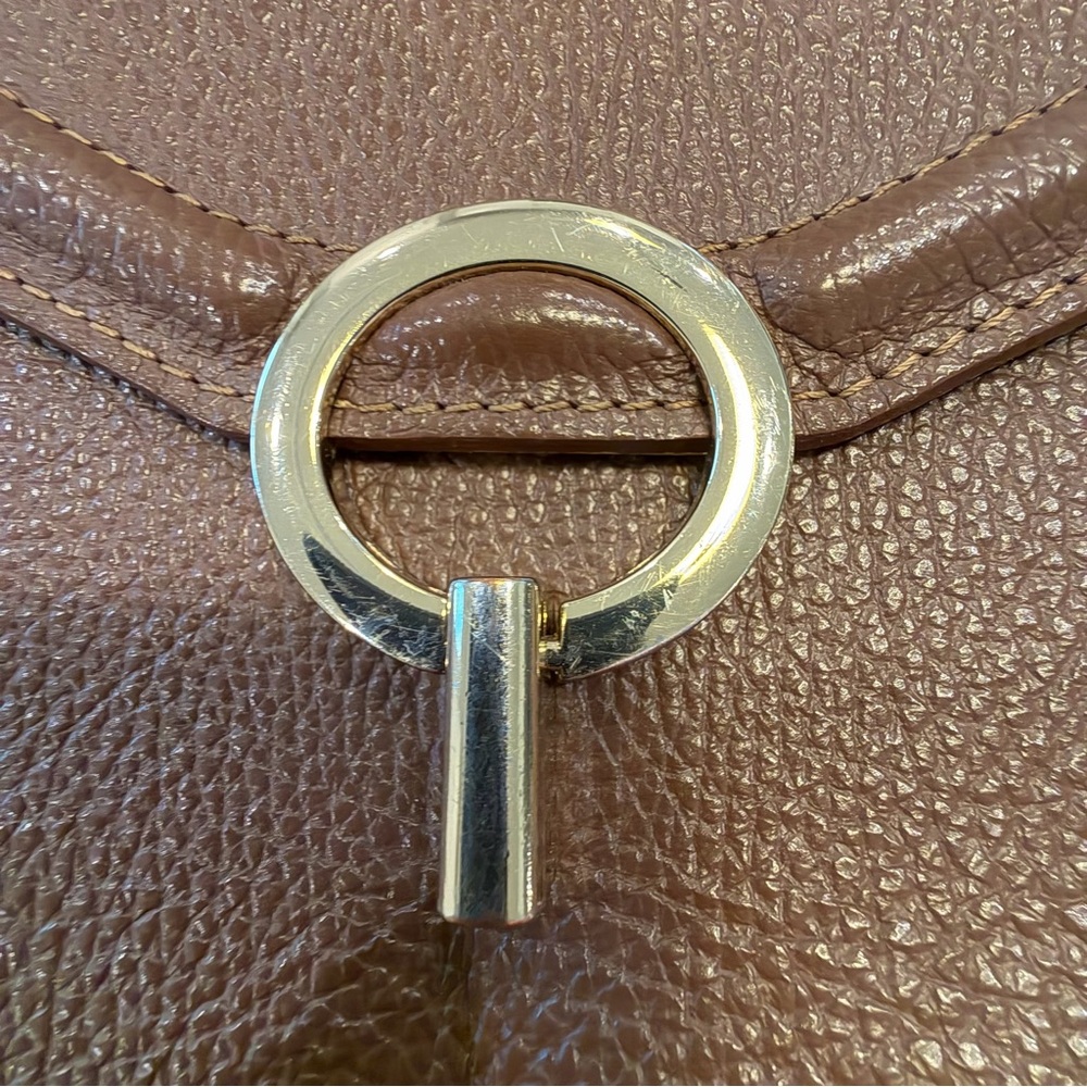 Women’s Brown Leather Crossbody Bag with Gold Ring Accent Italian - Picture 10 of 10